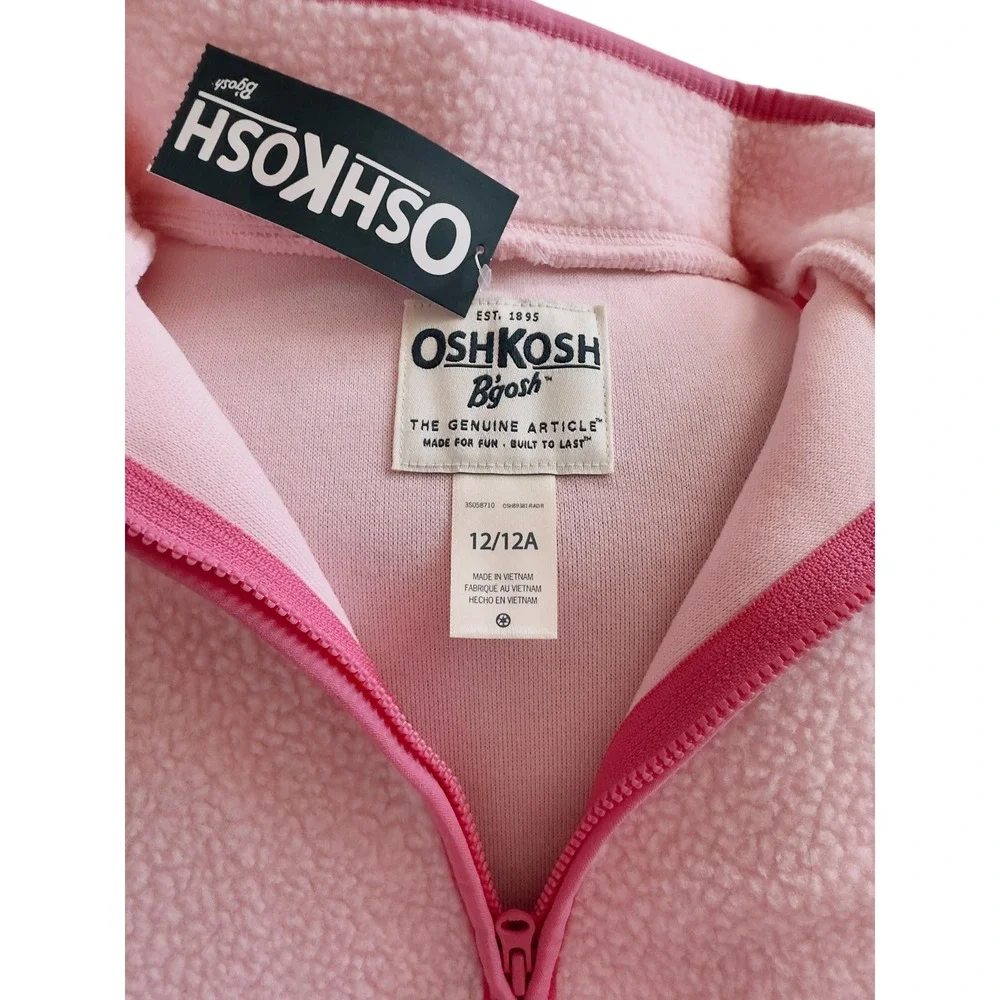 OshKosh B'gosh Kids Girls Pink Heart Fleece‎ Zip Up Jacket Size 12 12A